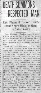 Obituary of Pleasant Tucker, from the Youngstown Telegram